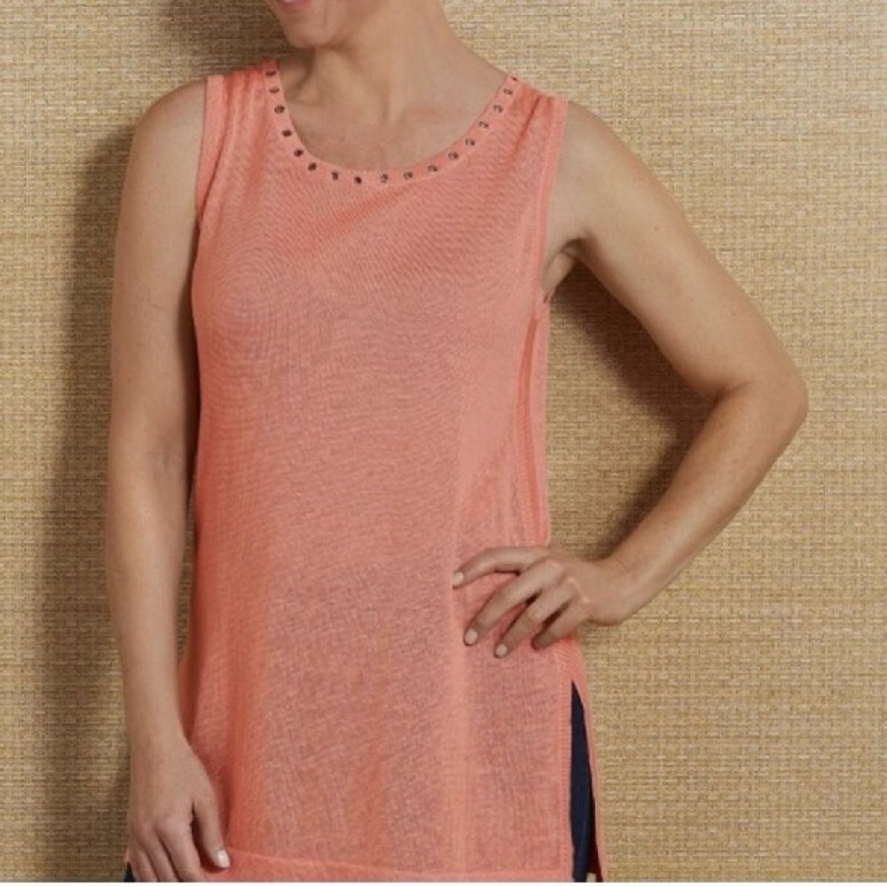 Soft Surroundings Linen Lyocell Blend Tunic Tank Top Size Medium Beach Coastal